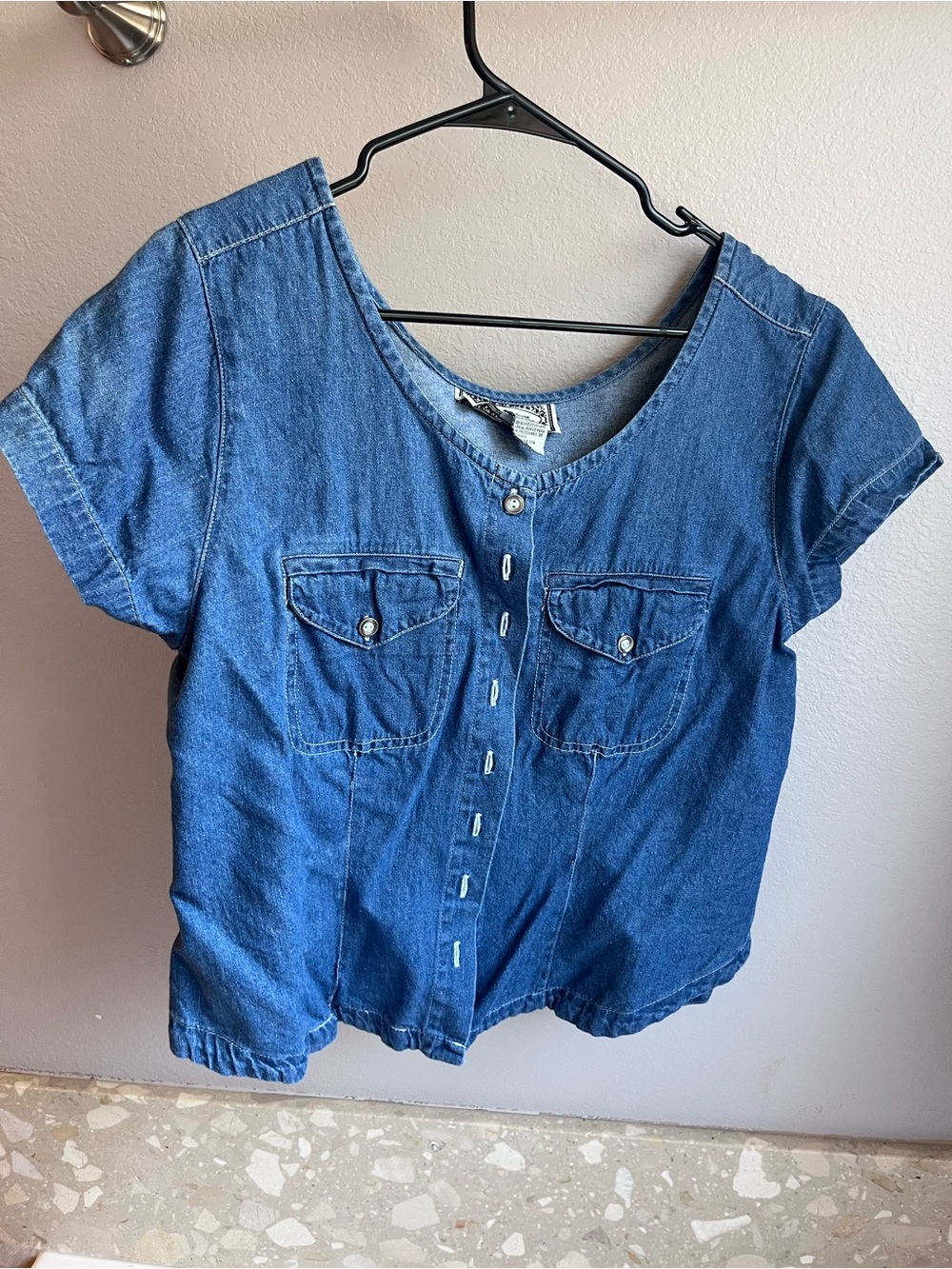 Vintage Bonjour Denim Cotton Button Front Pocket Top Size Large